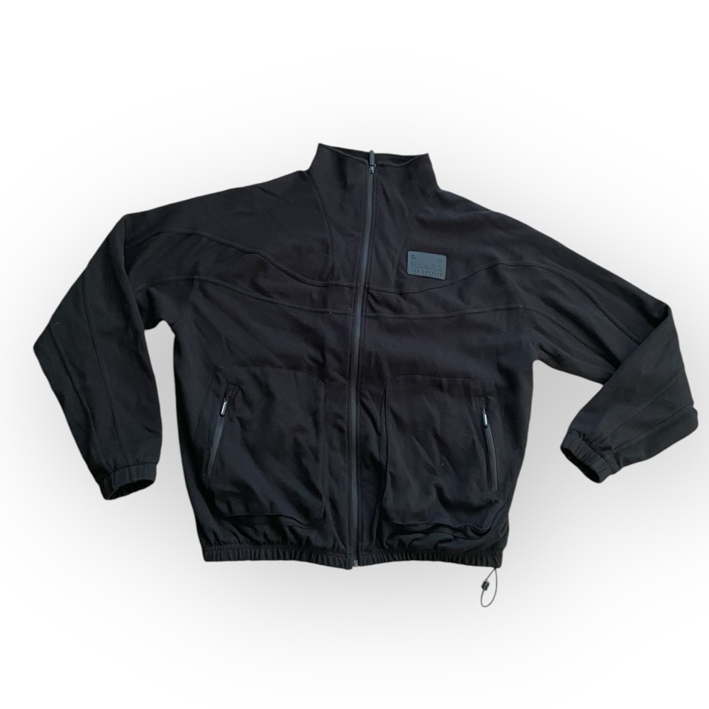 YoungLA Los Angeles full zipper collared jersey knit jacket black mens XL casual